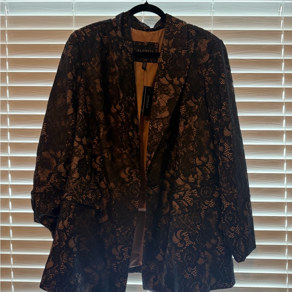 Eloquii Black and Tan Lace Jacket